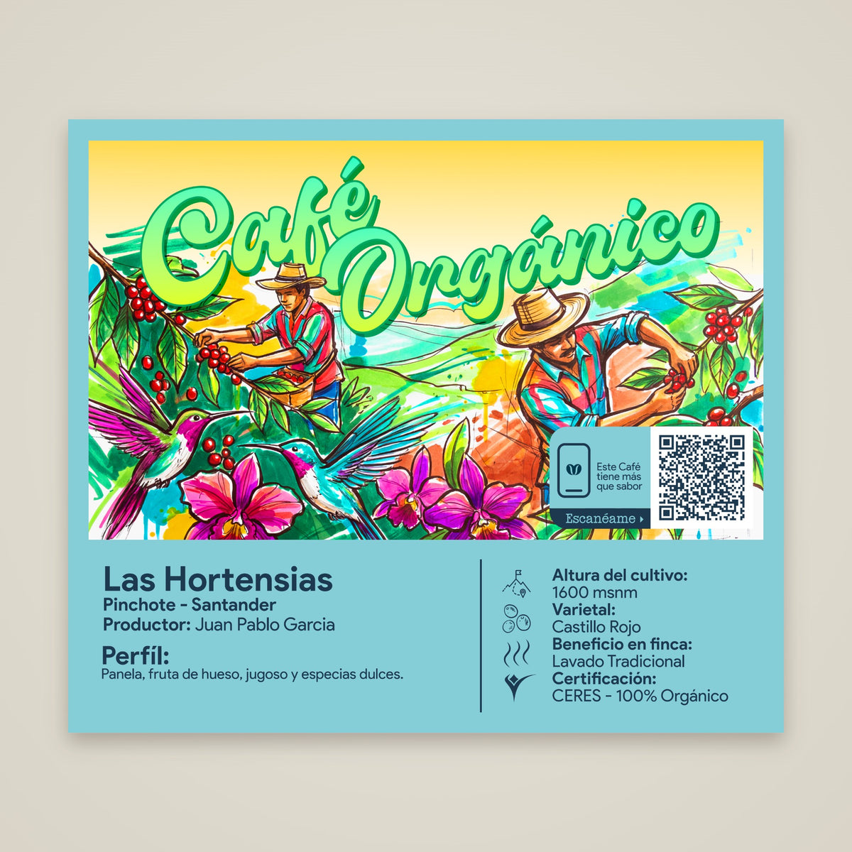 Etiqueta del café Las Hortensias: origen, productor y perfil
