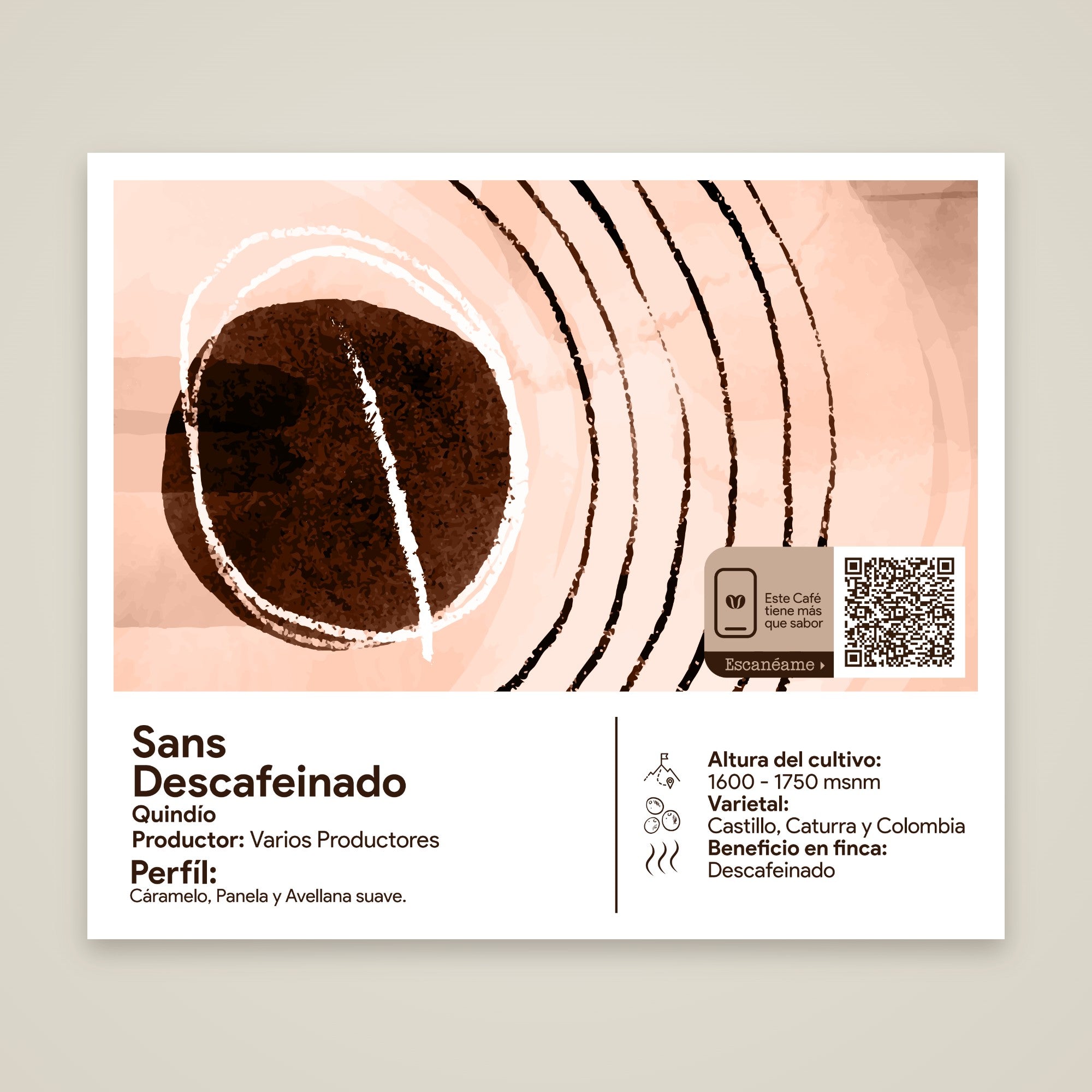 Etiqueta del café Sans Descafeinado: origen, productor y perfil
